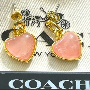 Coach Gold and Rose quartz Heart Earrings